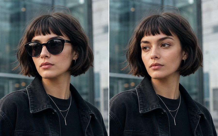 Synthetic creative portrait face swap before and after example