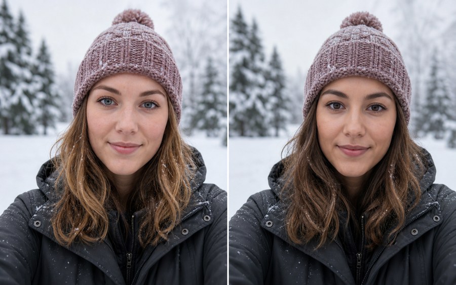 Synthetic live camera face swap before and after example
